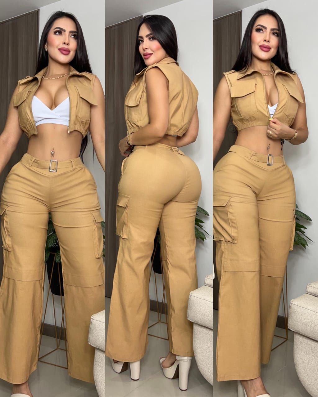 Conjunto Urban Elegance 3 Peças – Colete + Top + Calça Wide