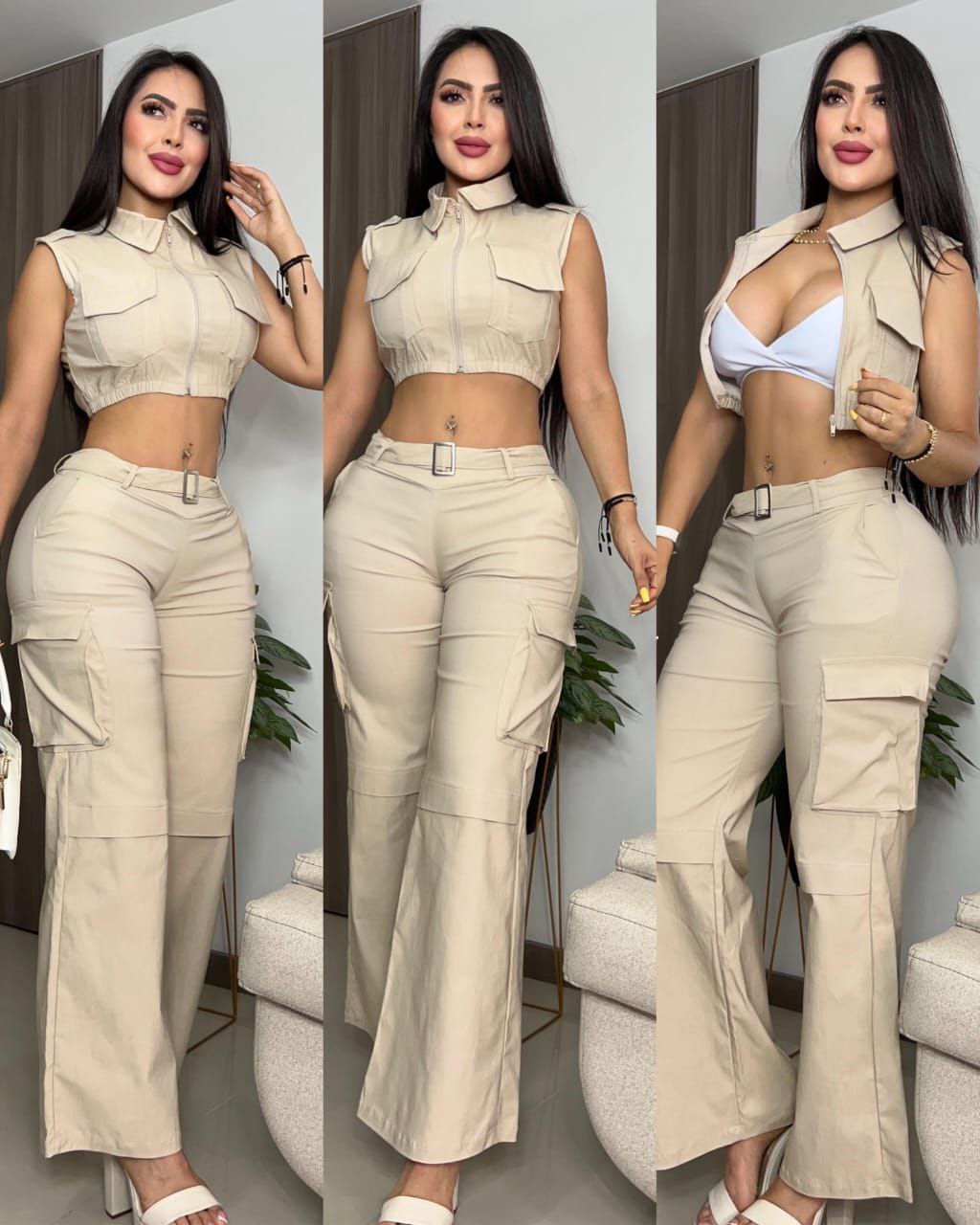Conjunto Urban Elegance 3 Peças – Colete + Top + Calça Wide
