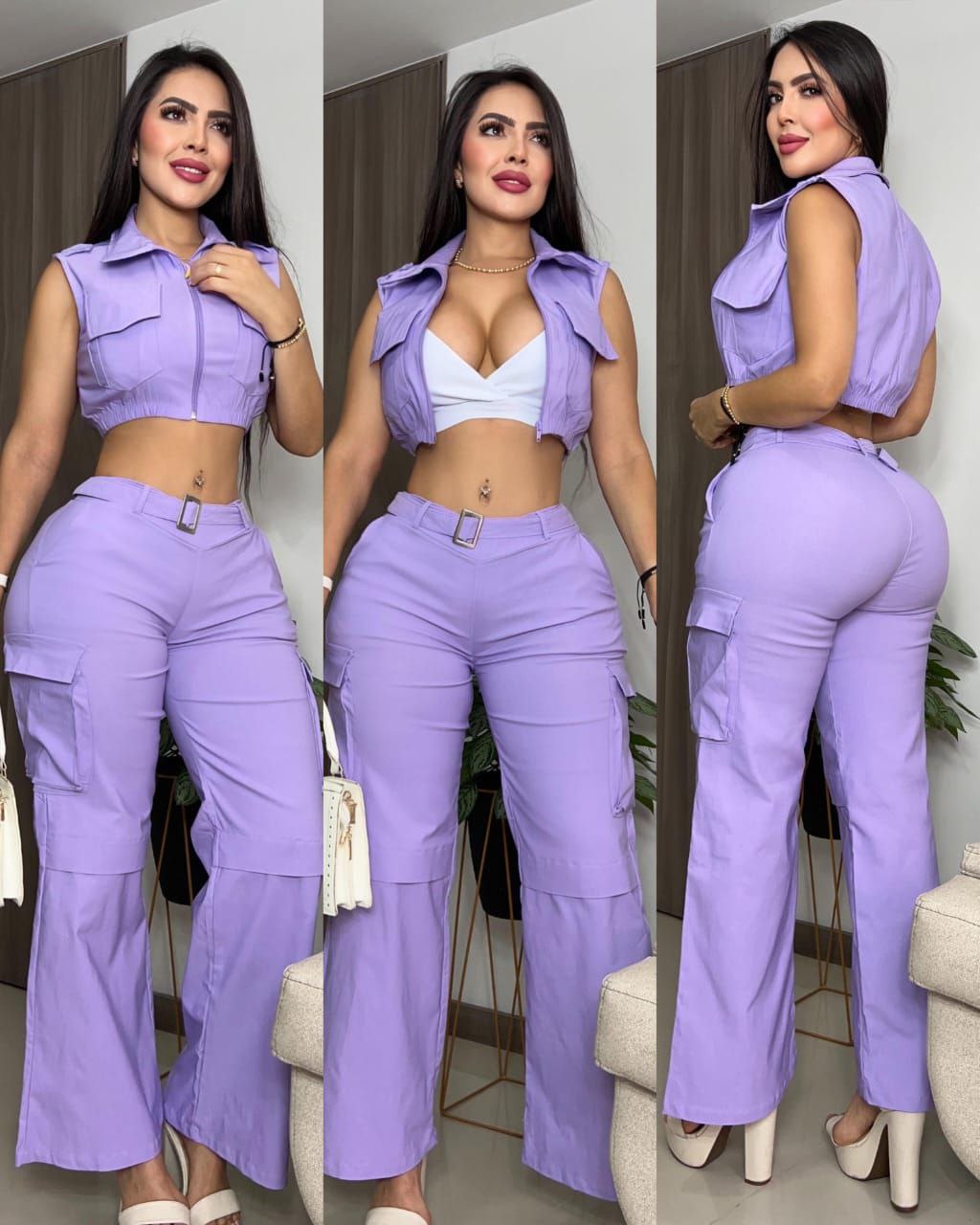 Conjunto Urban Elegance 3 Peças – Colete + Top + Calça Wide