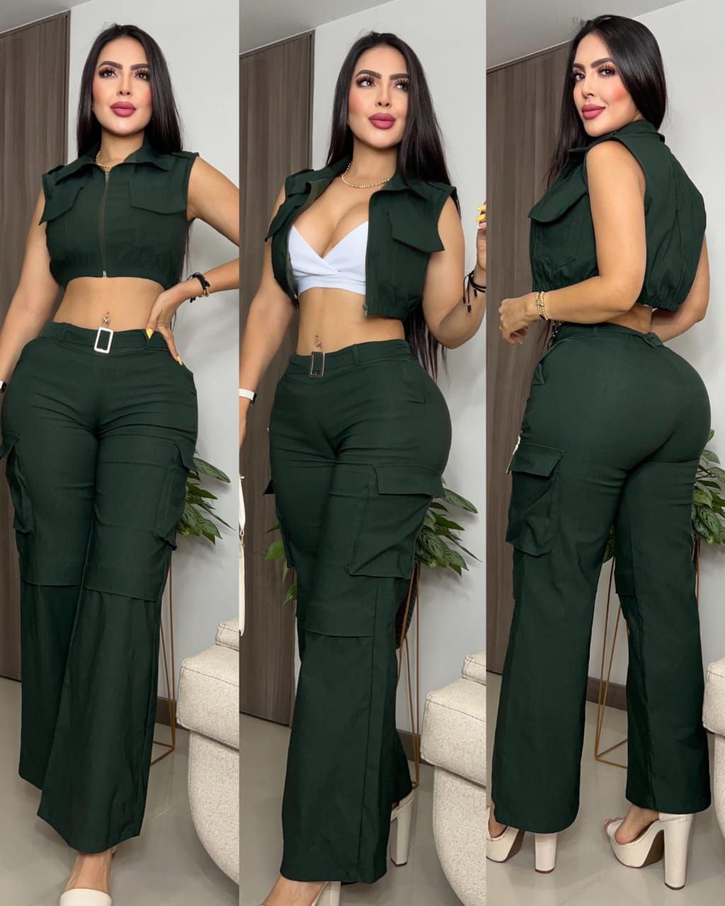 Conjunto Urban Elegance 3 Peças – Colete + Top + Calça Wide