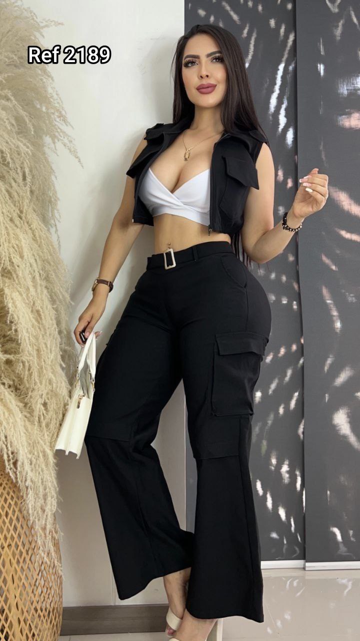 Conjunto Urban Elegance 3 Peças – Colete + Top + Calça Wide