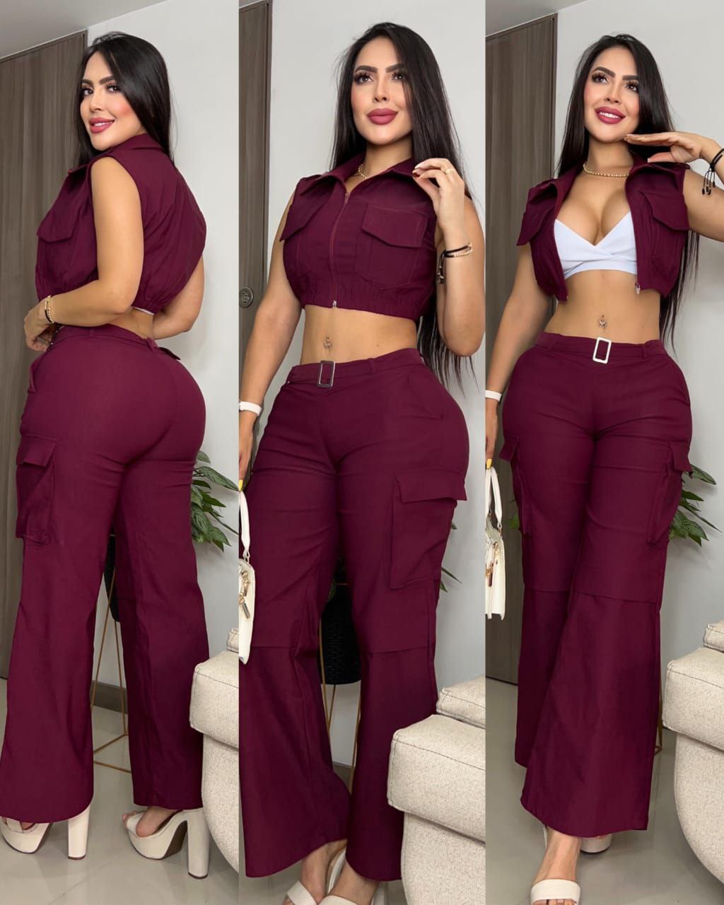 Conjunto Urban Elegance 3 Peças – Colete + Top + Calça Wide