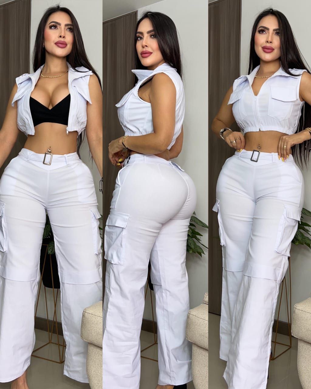 Conjunto Urban Elegance 3 Peças – Colete + Top + Calça Wide