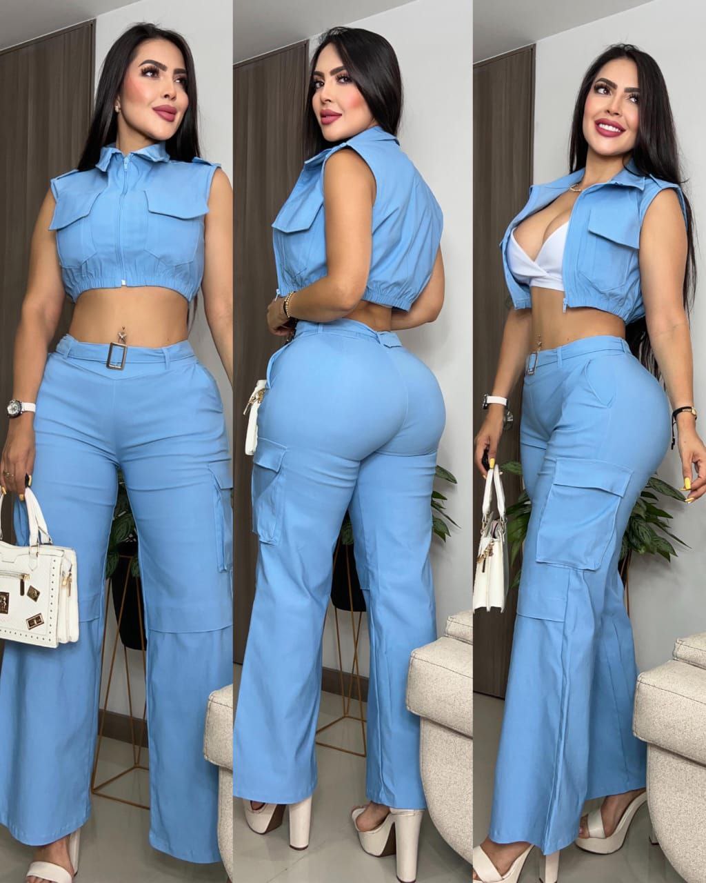 Conjunto Urban Elegance 3 Peças – Colete + Top + Calça Wide